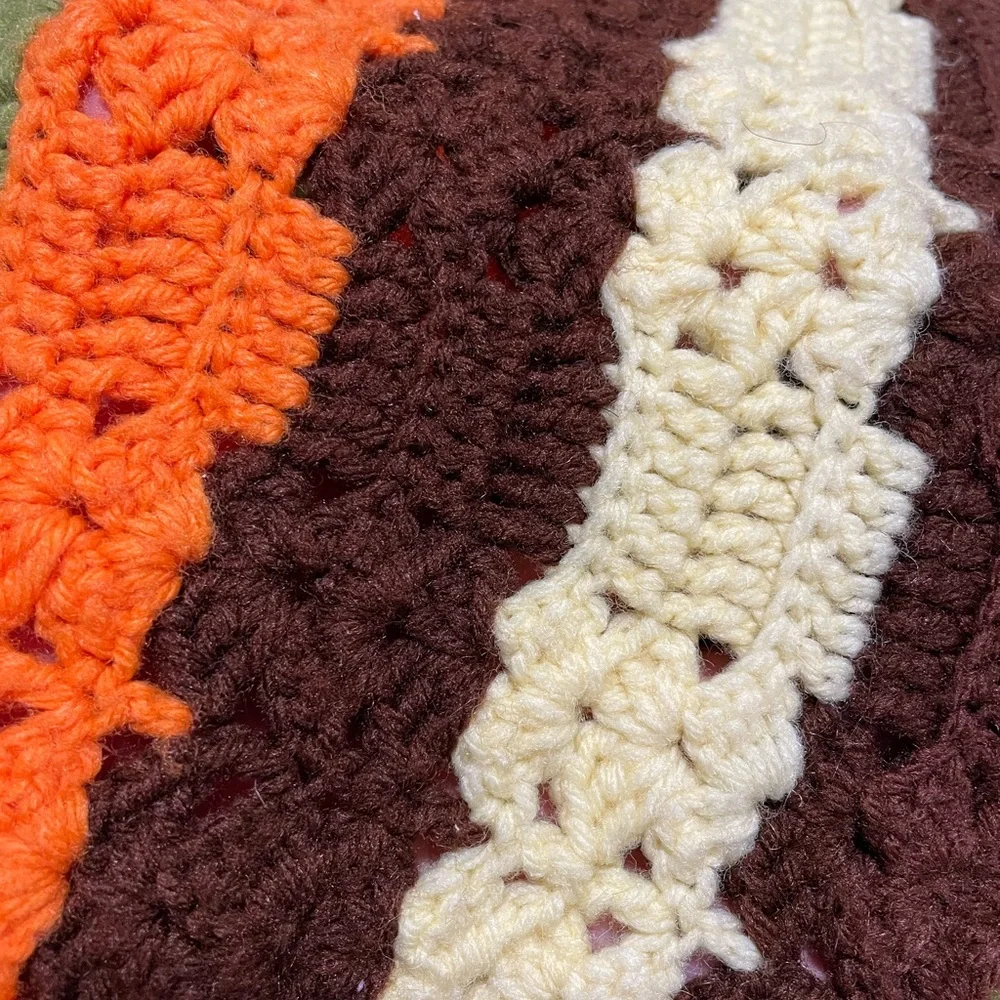 Vintage 70s Striped Granny Afghan Crochet Blanket Bedspread 76” X 61 “Throw